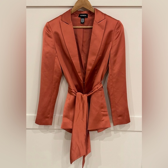satin tie waist blazer
